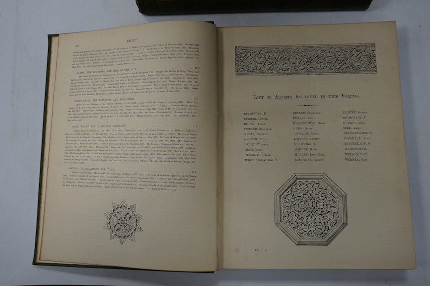 Ebers, G - Egypt: Descriptive, Historical and Picturesque, translated from the original German by Clara Bell, 2 vols, folio, with numerous illustrations, green pictorial cloth, Cassell and Company, Limited, London etc.,